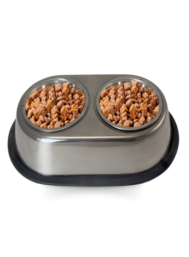 PLUMM Get Plumm Stainless Steel Pet Bowls for Dogs|Dog Food and Water Bowl Detachable|Bowl with Anti-Skid Rubber Base|Easy to Clean|Double Dish Pet Feeder|Dog and Cat Feeding Bowl,L_26 cm,H_6 cm,W_26 cm - Image 1